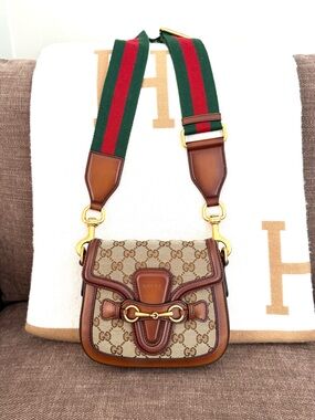 Gucci authentic small Lady Web shoulder crossbody bag brown monogram canvas